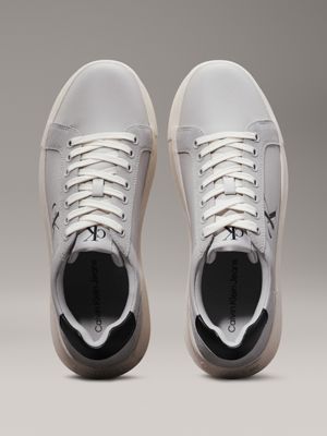 o mushroom/c white/navy leather trainers for men calvin klein jeans