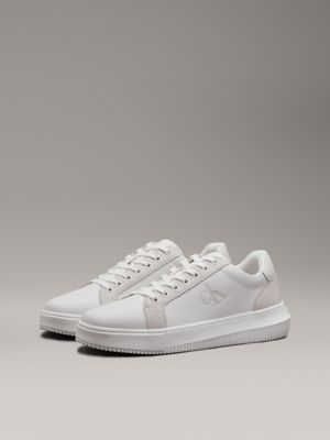 bright white/creamy white leather trainers for men calvin klein jeans