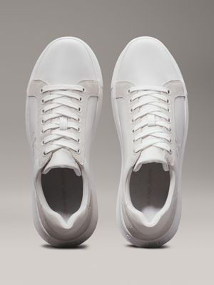 bright white/creamy white leather trainers for men calvin klein jeans