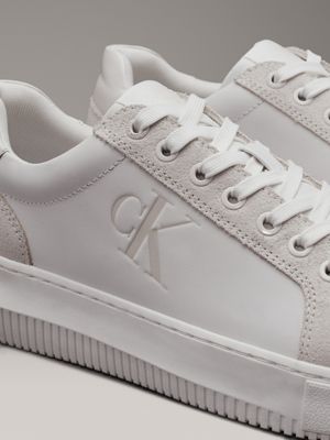 bright white/creamy white leather trainers for men calvin klein jeans