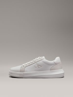 bright white/creamy white leather trainers for men calvin klein jeans