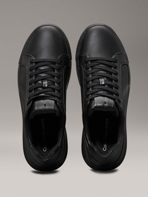 triple black leather trainers for men calvin klein jeans