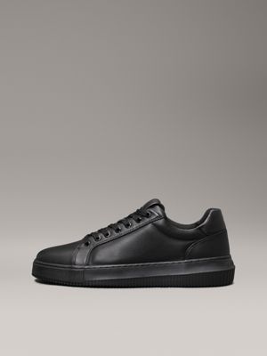 triple black leather trainers for men calvin klein jeans