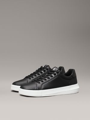 black/bright white leather trainers for men calvin klein jeans