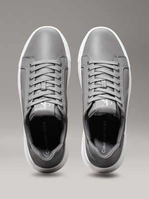 charcoal grey/bright white leather trainers for men calvin klein jeans