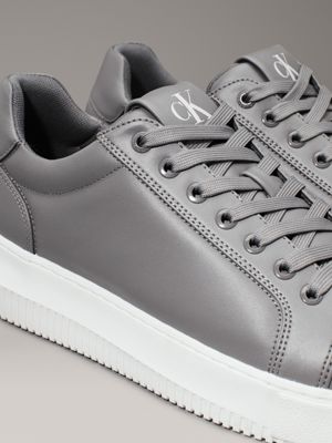 charcoal grey/bright white leather trainers for men calvin klein jeans