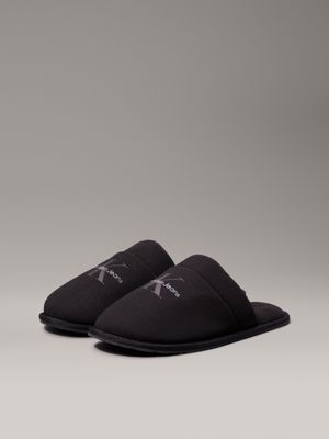 triple black fleece lined slippers for men calvin klein jeans