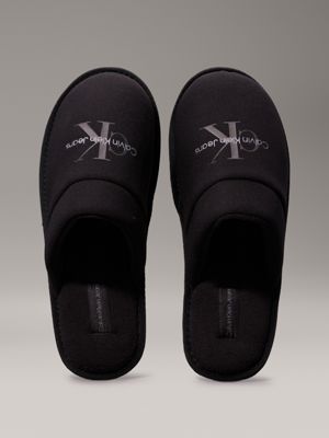 triple black fleece lined slippers for men calvin klein jeans