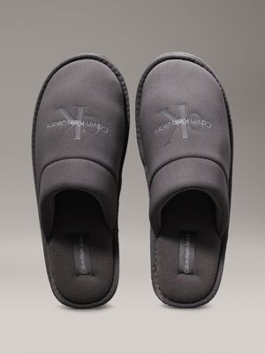 triple charcoal grey fleece lined slippers for men calvin klein jeans