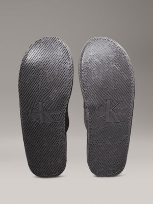 triple charcoal grey fleece lined slippers for men calvin klein jeans