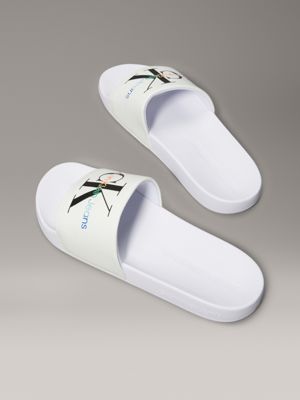 bright white canvas sliders - pride for men calvin klein jeans