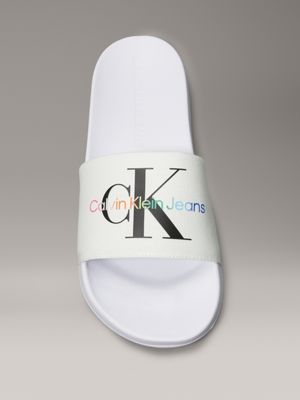 bright white canvas sliders - pride for men calvin klein jeans