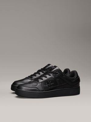 triple black faux leather trainers for men calvin klein jeans