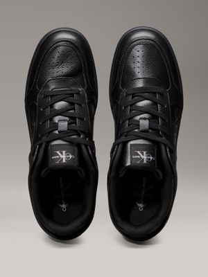 triple black faux leather trainers for men calvin klein jeans