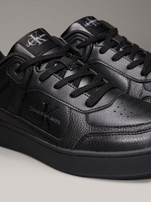 triple black faux leather trainers for men calvin klein jeans