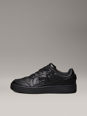 triple black faux leather trainers for men calvin klein jeans