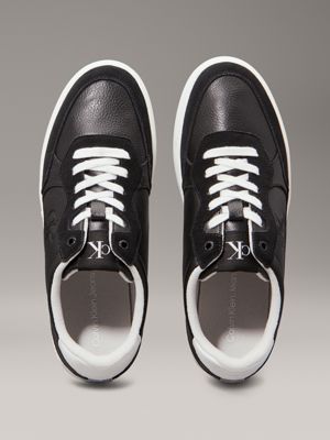 black/bright white leather trainers for men calvin klein jeans