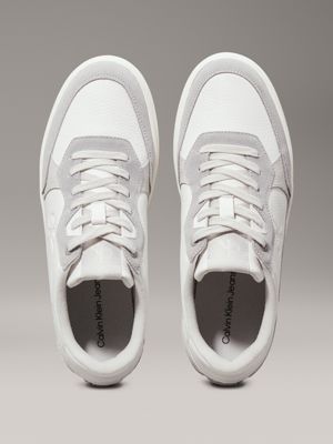 white/oyster mushroom/formal grey leather trainers for men calvin klein jeans