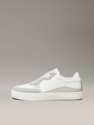 white/oyster mushroom/formal grey leather trainers for men calvin klein jeans