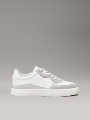 white & grey leather trainers for men calvin klein jeans