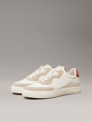 creamy white/eggshell/travertine leather trainers for men calvin klein jeans