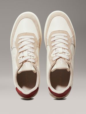 creamy white/eggshell/travertine leather trainers for men calvin klein jeans