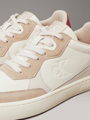 sneaker in pelle creamy white/eggshell/travertine da uomini calvin klein jeans