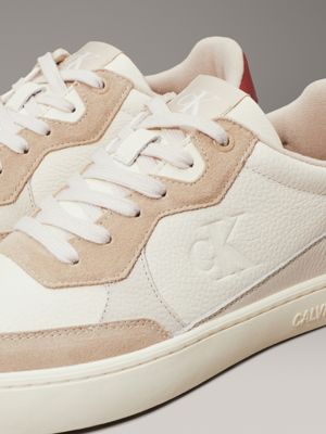 creamy white/eggshell/travertine leather trainers for men calvin klein jeans