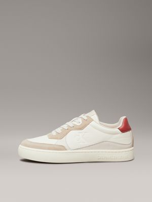 creamy white/eggshell/travertine leather trainers for men calvin klein jeans