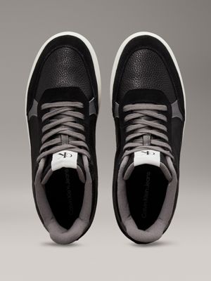 black/charcoal grey/bright white leather high-top trainers for men calvin klein jeans