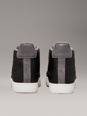 black/charcoal grey/bright white leather high-top trainers for men calvin klein jeans