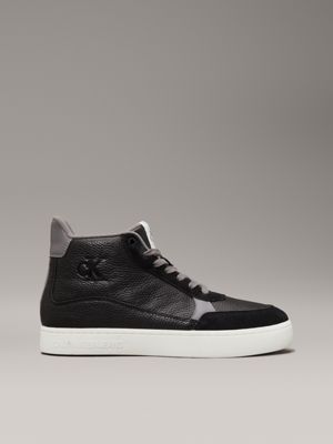 black leather high-top trainers for men calvin klein jeans