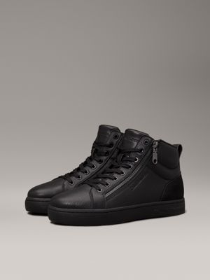 triple black leather high-top trainers for men calvin klein jeans