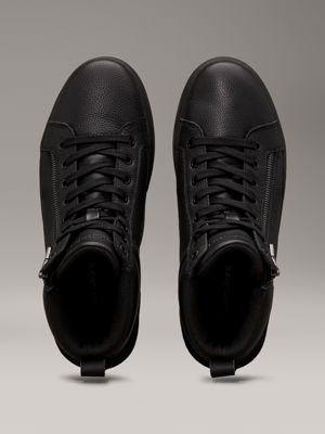 triple black leather high-top trainers for men calvin klein jeans