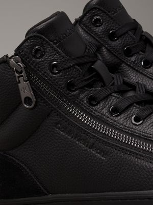 triple black leather high-top trainers for men calvin klein jeans