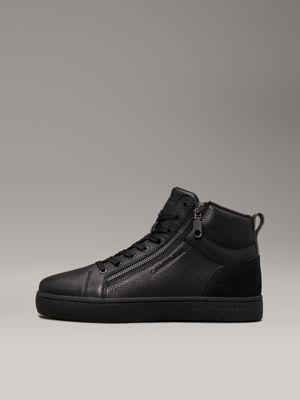 triple black leather high-top trainers for men calvin klein jeans