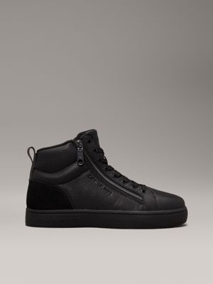 black leather high-top trainers for men calvin klein jeans