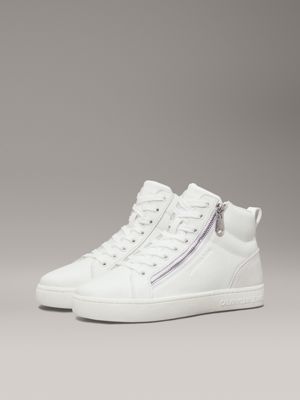 triple bright white leather high-top trainers for men calvin klein jeans