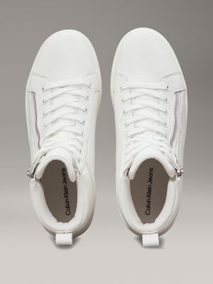 triple bright white leather high-top trainers for men calvin klein jeans