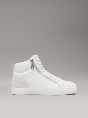 bright white leather high-top trainers for men calvin klein jeans