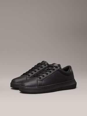 triple black leather trainers for men calvin klein jeans