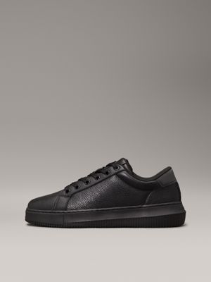 triple black leather trainers for men calvin klein jeans