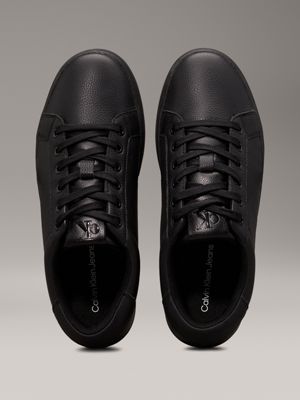 triple black leather trainers for men calvin klein jeans