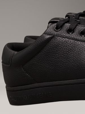 triple black leather trainers for men calvin klein jeans