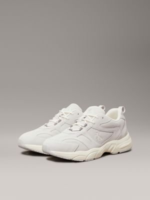 oyster mushroom/creamy white suede trainers for men calvin klein jeans