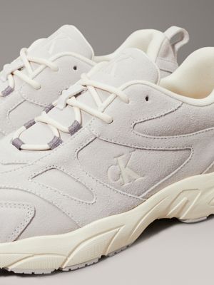 oyster mushroom/creamy white suede trainers for men calvin klein jeans