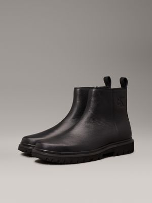 triple black leather zip boots for men calvin klein jeans