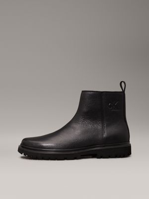 triple black leather zip boots for men calvin klein jeans