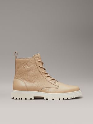 dark beige leather boots for men calvin klein jeans