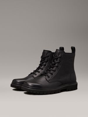 triple black leather boots for men calvin klein jeans